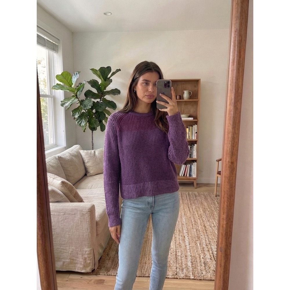 Love‎ Ellie Womens Sweater Large Purple Colorblock Ribbed Knit Cozy Soft Boho